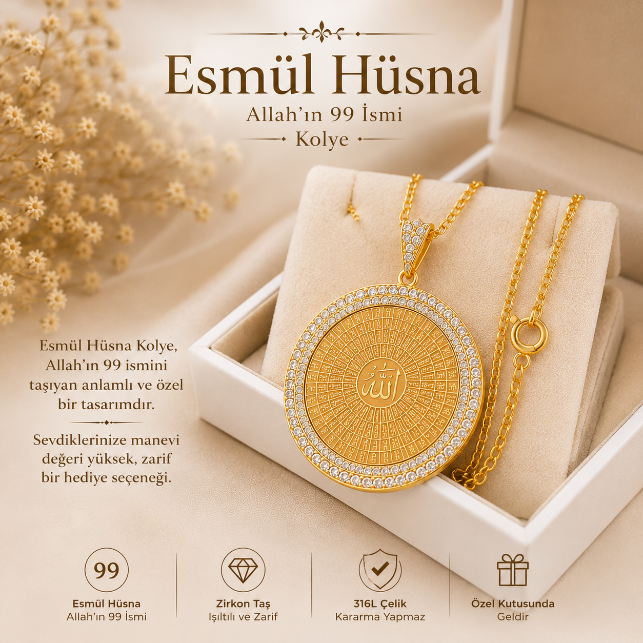 Esmâü’l-Hüsnâ – Allah’ın 99 İsmi Kolye.