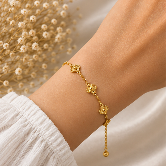 Gold Renk Yonca Motifli 316L Çelik Bileklik 🍀✨