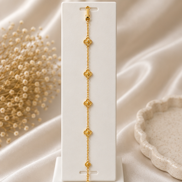 Gold Renk Yonca Motifli 316L Çelik Bileklik 🍀✨